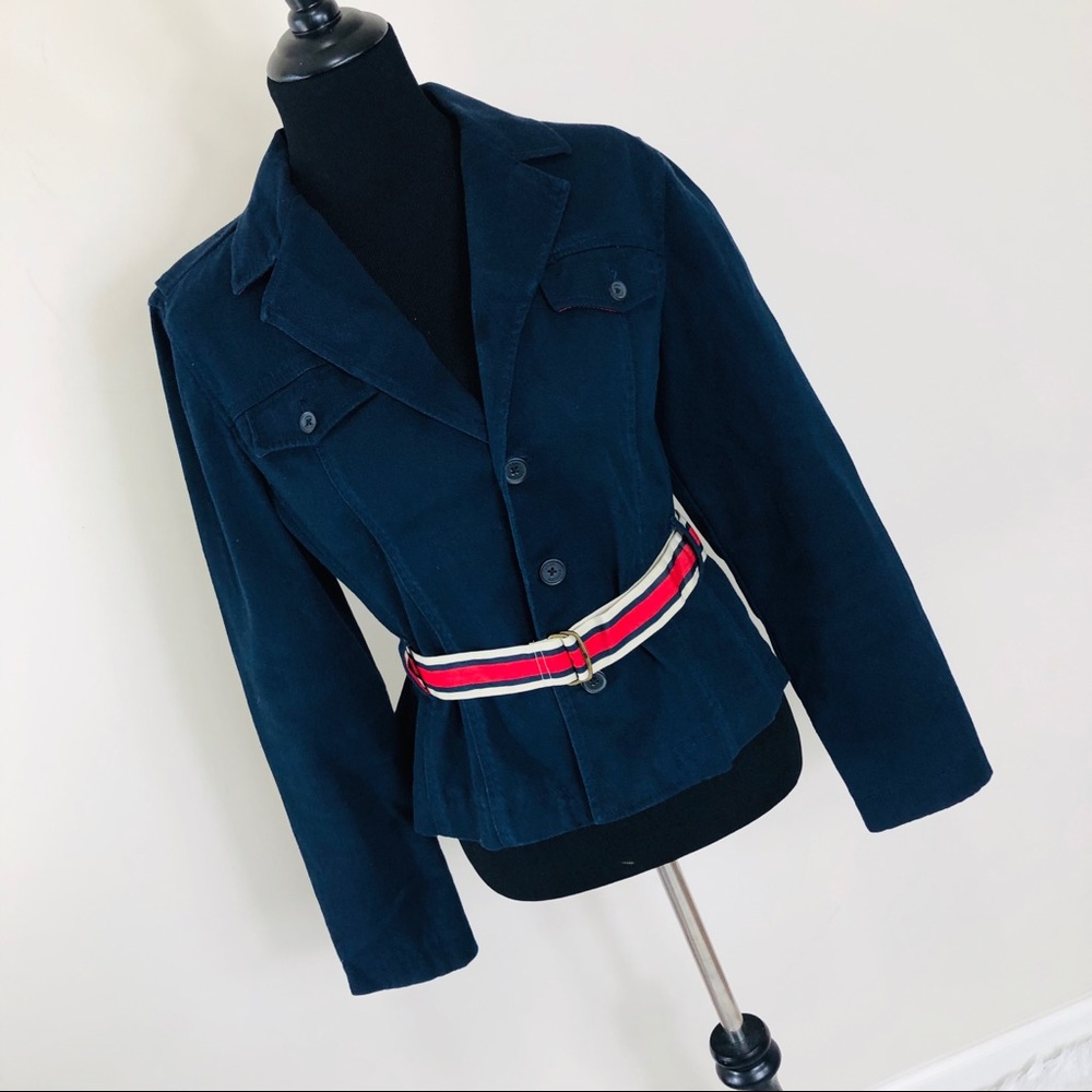TOMMY HILFIGER BELTED Navy JACKET BLAZER Stretch